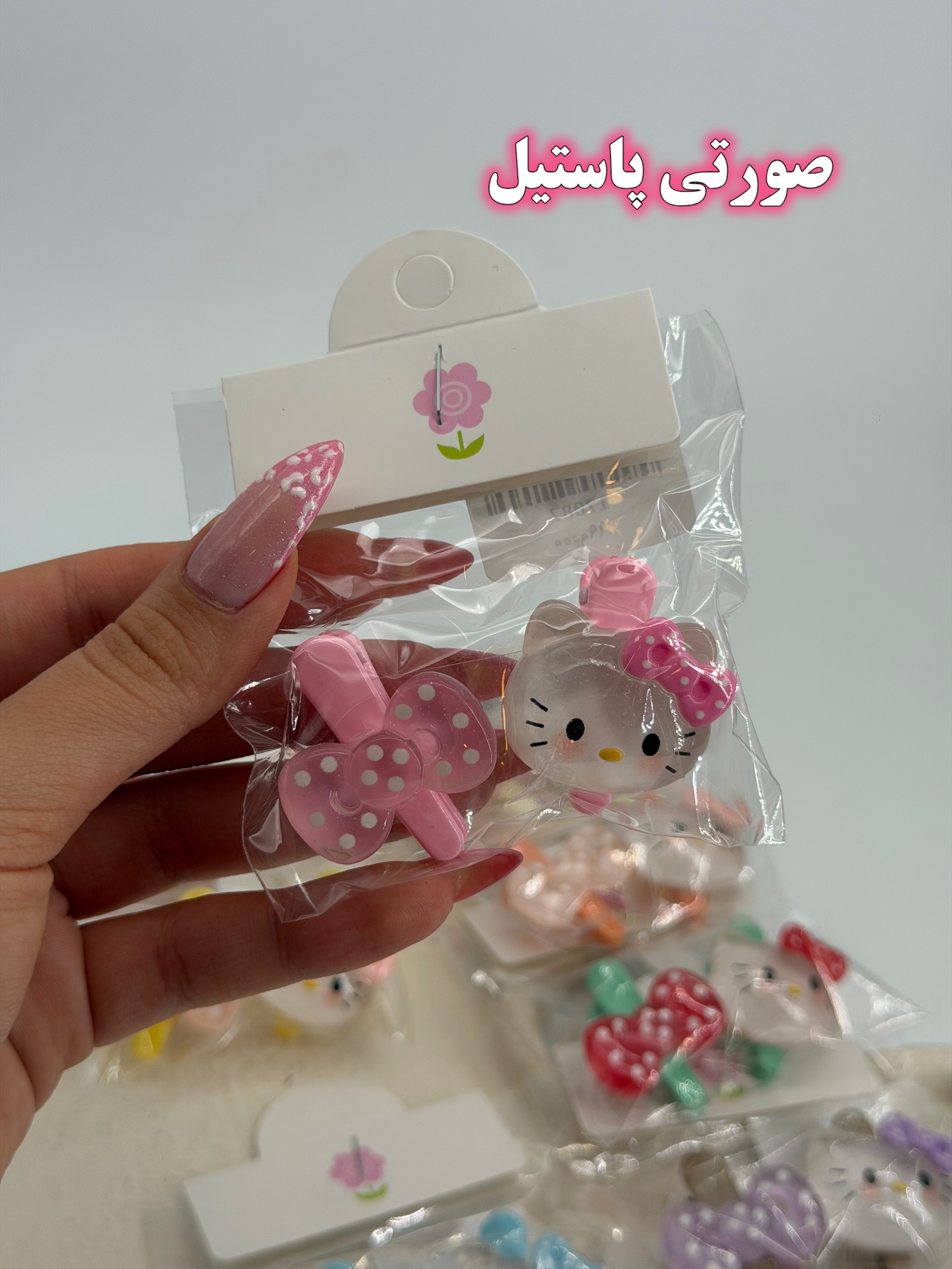 گیره مو انبری هلو کیتی و پاپیون کریستالی