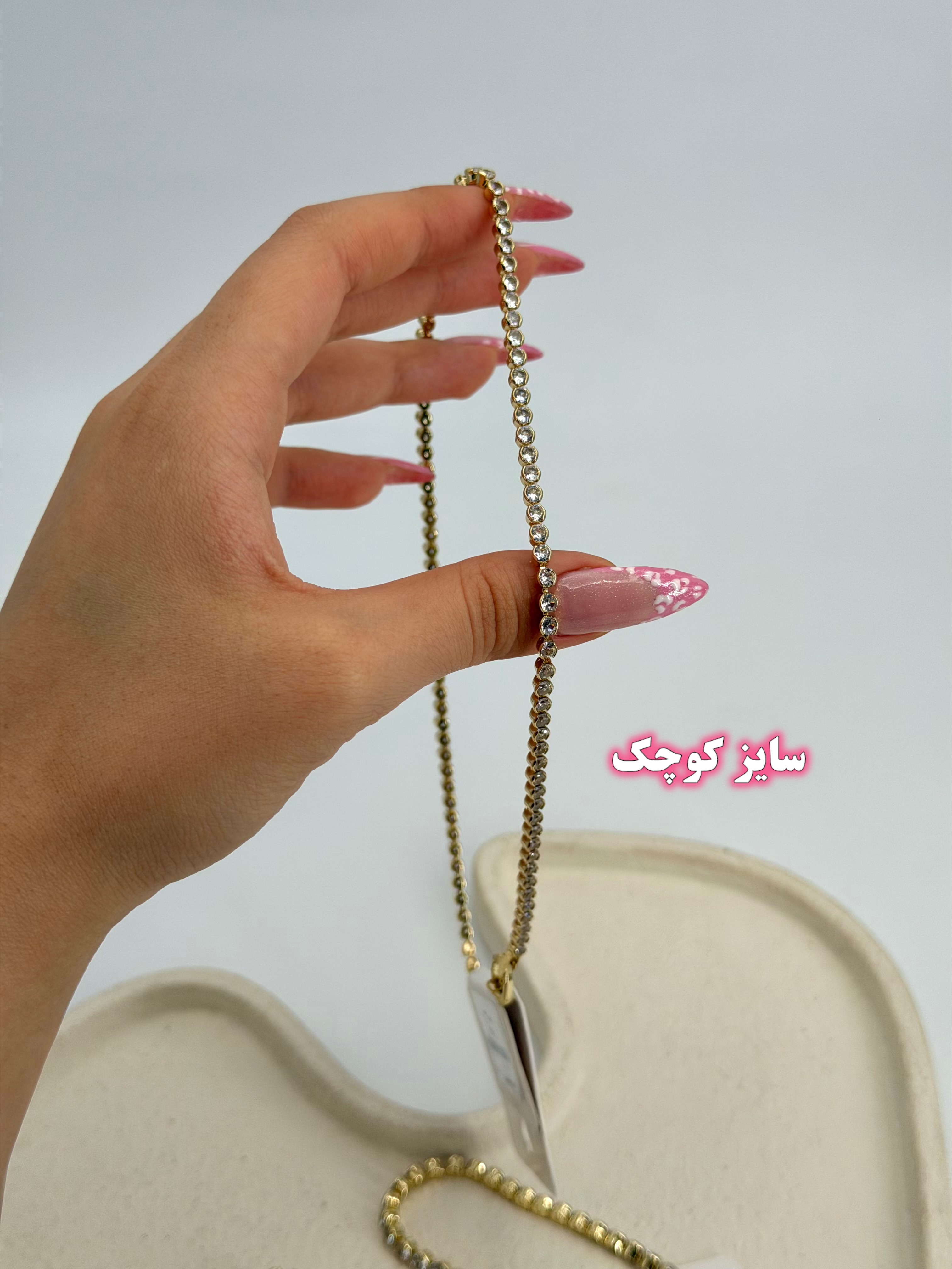 گردنبند تنیسی نگین گرد طلایی دو قفل